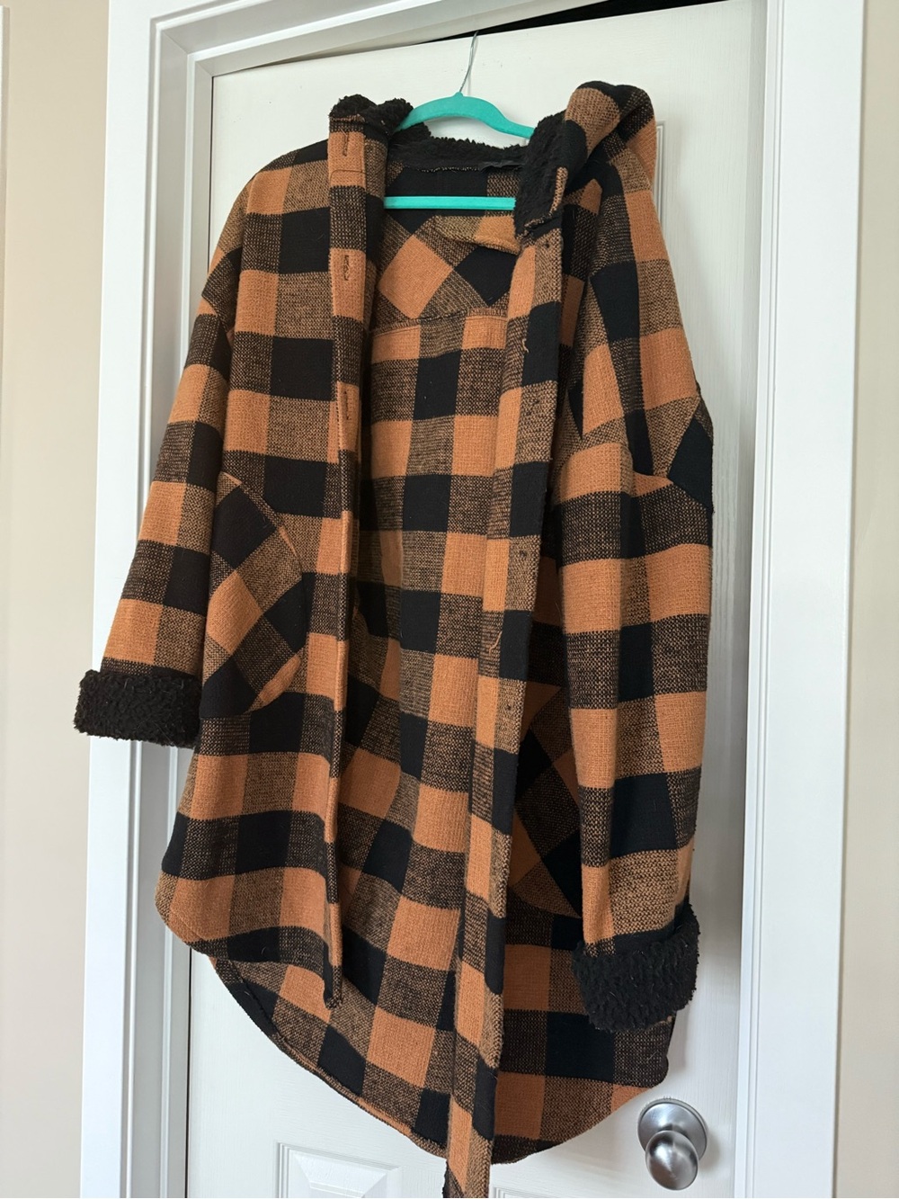 RD Style Black and Brown Buffalo Check Hooded Teddy Coat